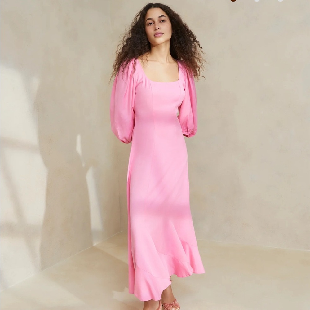 NWOT LOEFFLER RANDALL Linen Carmina Bubblegum Curve vibrant coastal dress 8